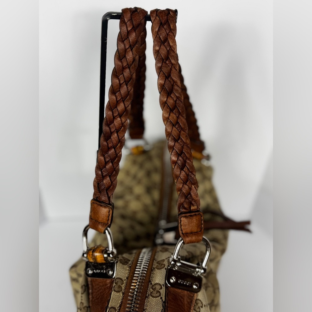 Gucci Tan and Brown Monogram Silver Hardware Shoulder Bag - Picture 5 of 12